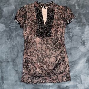 Adorable Pink and Black Lace Blouse Size M